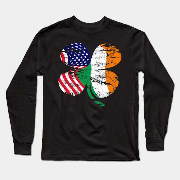 Irish American Four Leaf Shamrock Flag Long Sleeve T-Shirt by Xeire